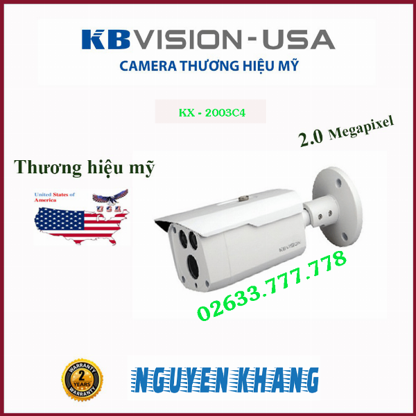 Trọn bộ 4 camera Kbvision 2.0M thương hiệu mỹ: ổ cứng, dây và nguồn